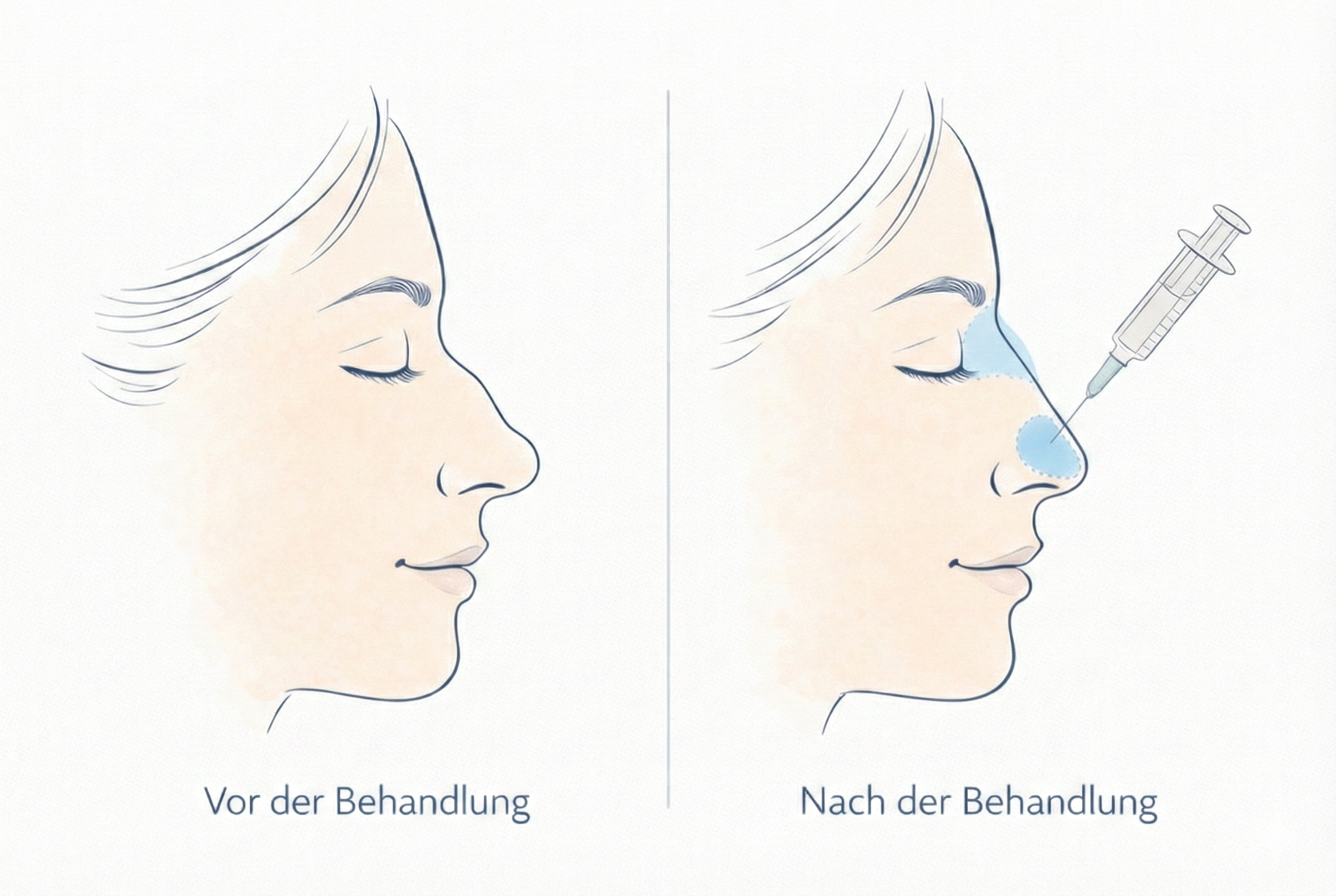 Schematische Darstellung der Behandlungszonen zur Nasenkorrektur © Juvanity 2026